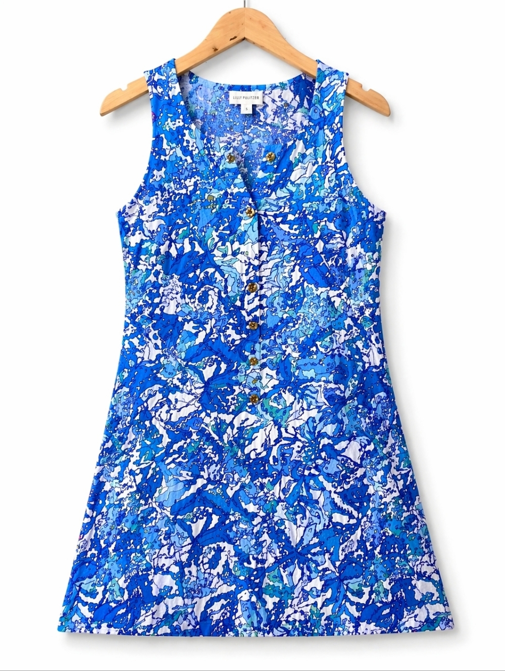 Lilly Pulitzer Lela Henley Tank Dress Blue Floral Resort Shift